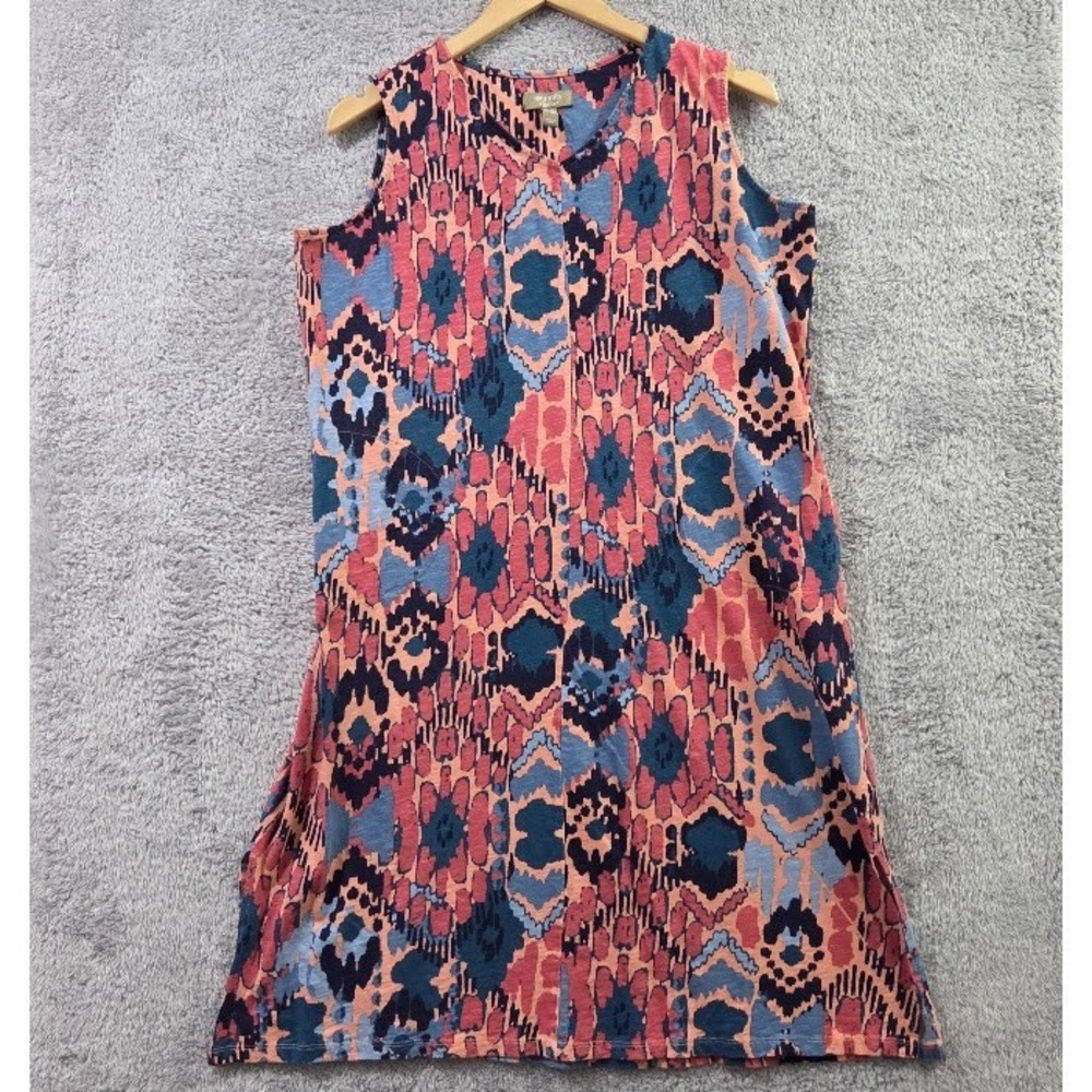 Naturals D&Co Midi Tank Dress Women's LP Petite Pink Blue Ikat Geometric Pockets